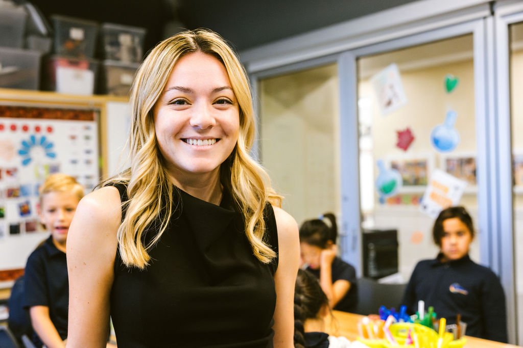 Our makerspace teacher in her classroom with kids.
